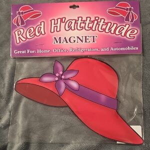 Red Hat Magnet with Purple Flower